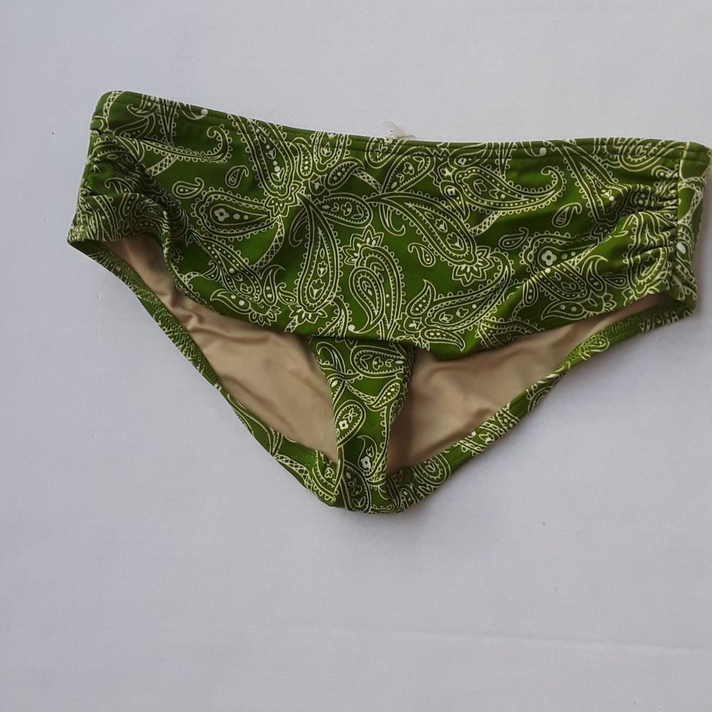 Victoria's Secret olive green and white paisley print bikini bottom, size XS